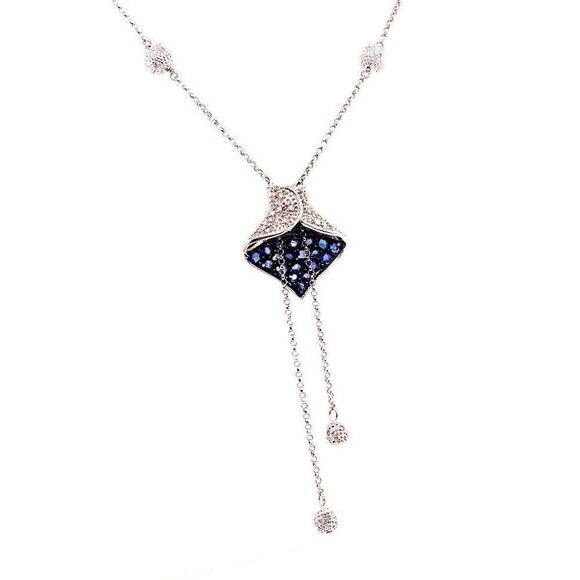 Diamond Sapphire Necklace 1.30 CTW Women Certified $3,950 822574 - Picture 4 of 10